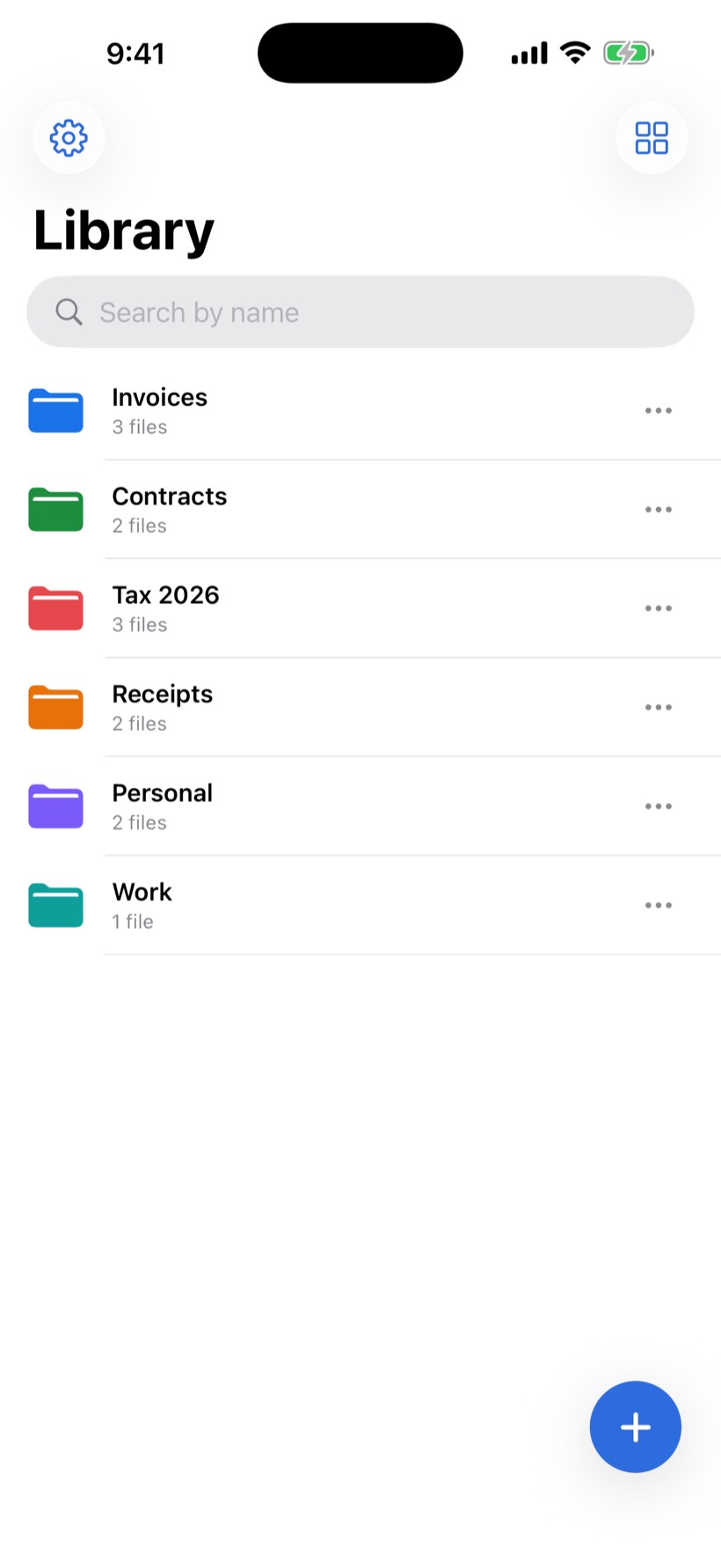 Filed Library in light mode with six colored folders