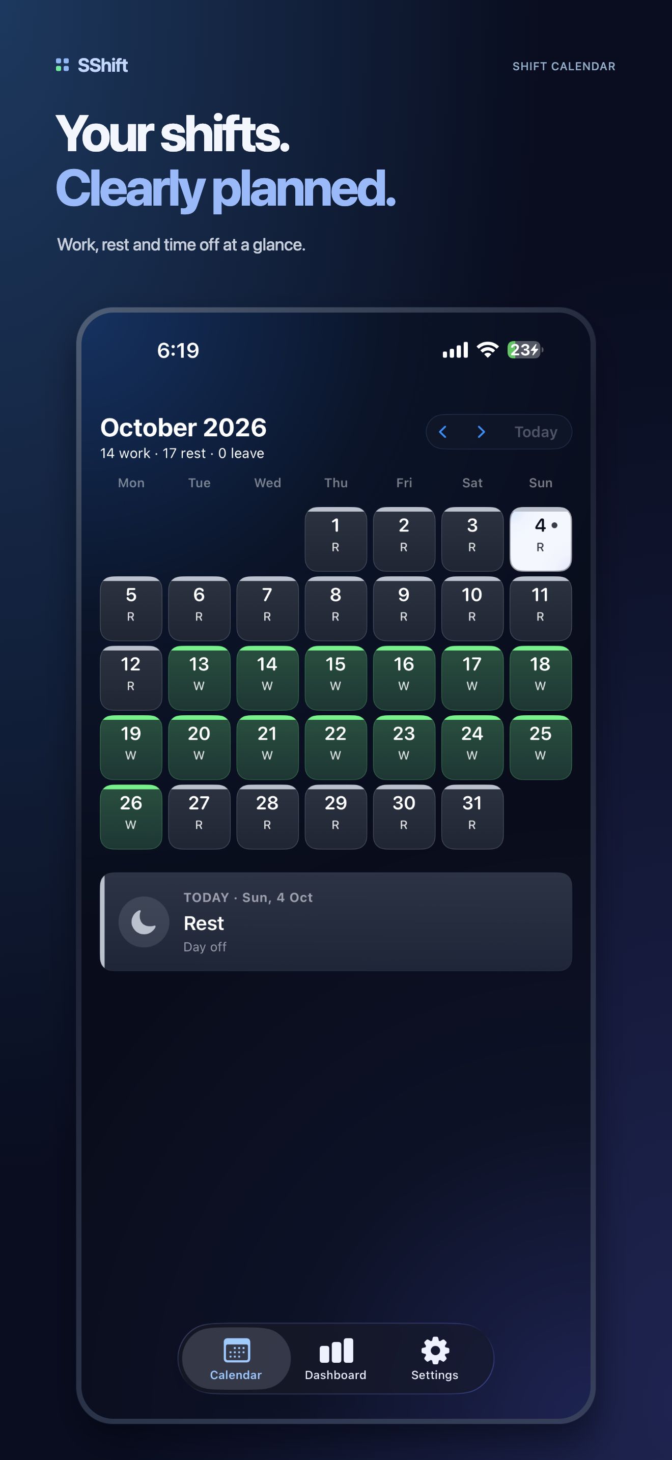 SShift calendar in English