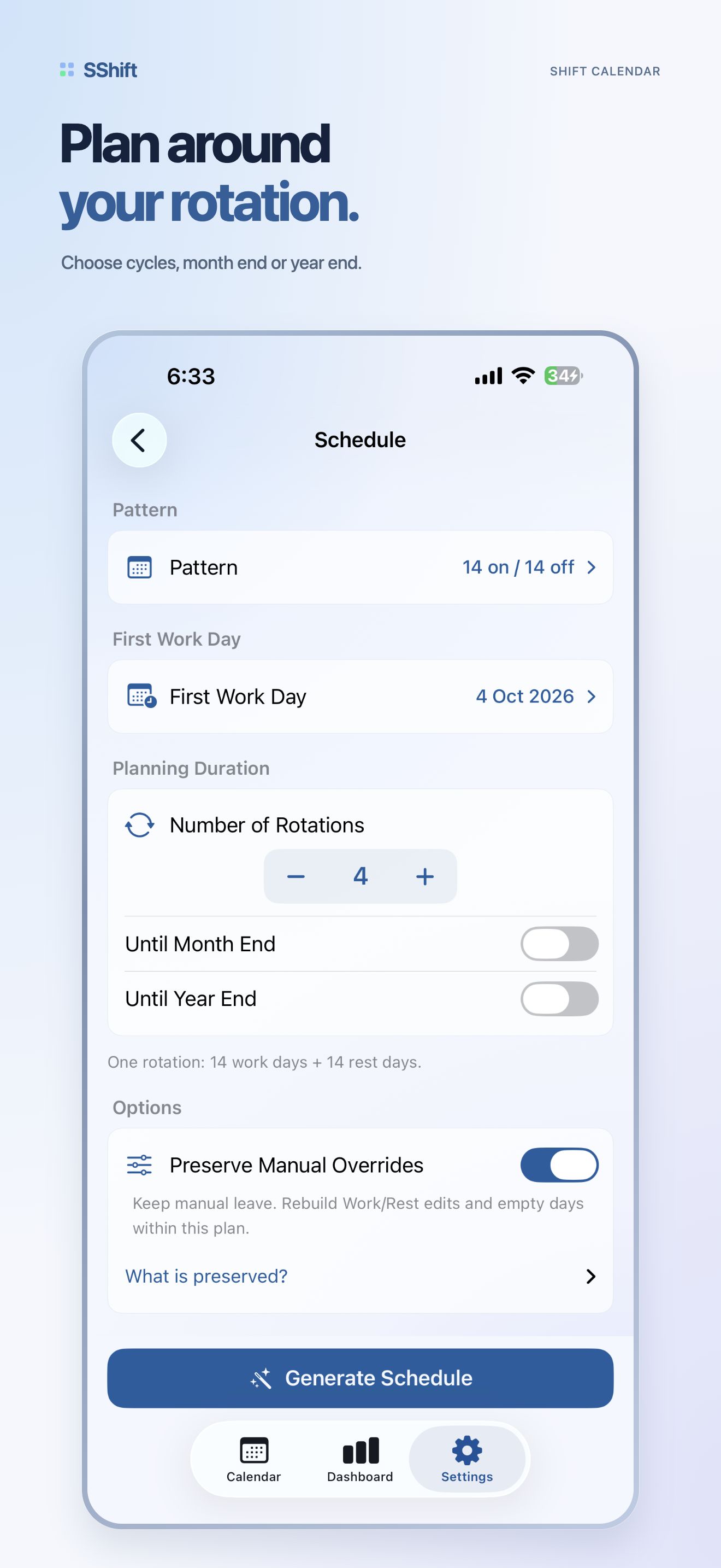 SShift schedule in English