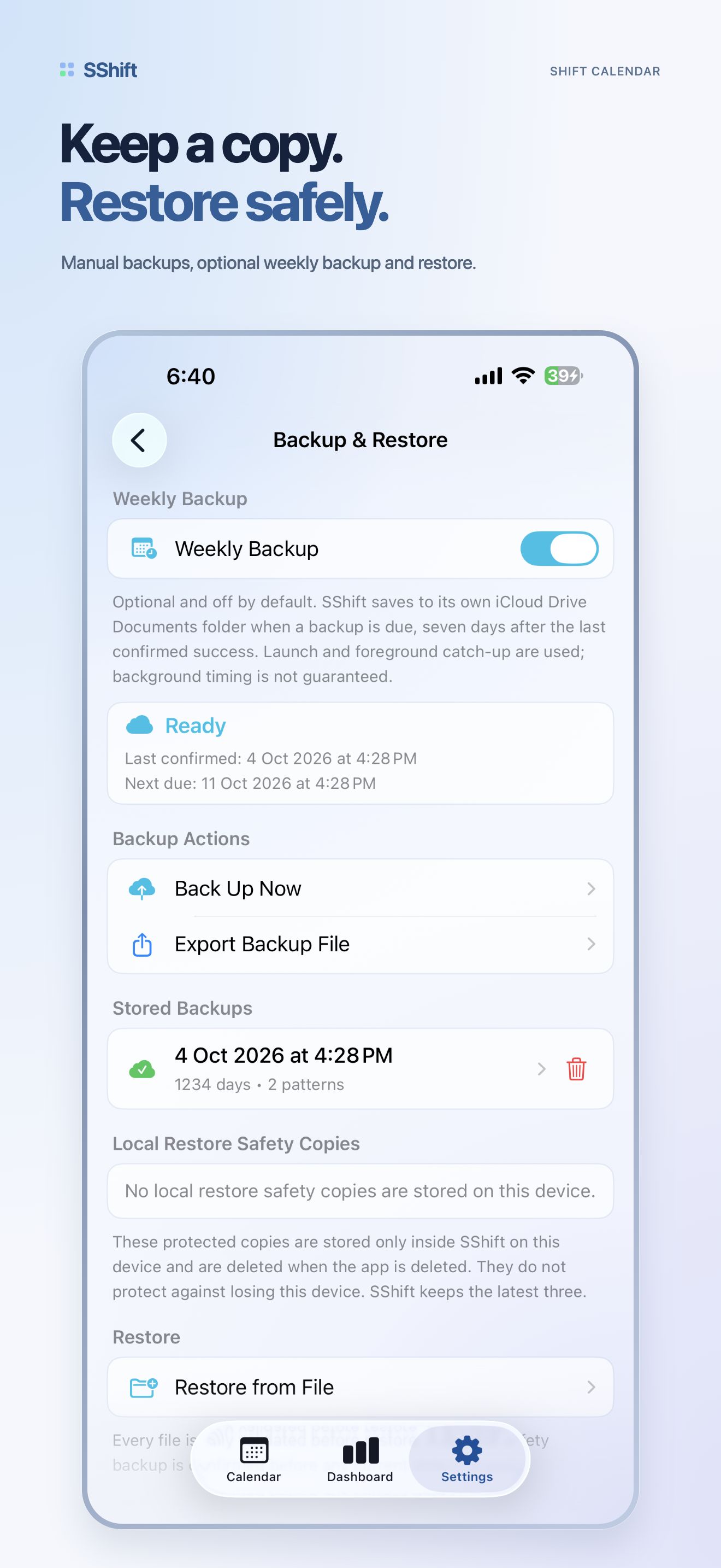 SShift backup & restore in English